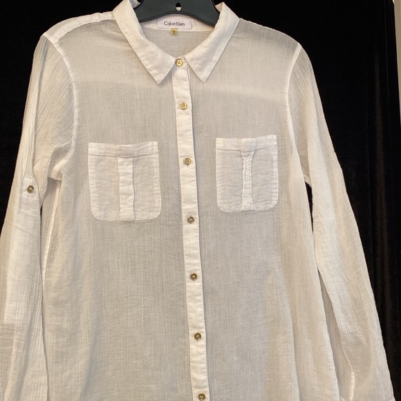 Calvin Klein woman’s blouse, size M, white cotton, button front - Picture 2 of 8